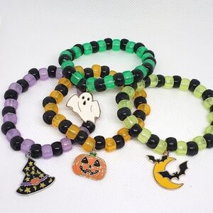 Handmade Beaded UV Glow in Dark Halloween Kandi Bracelet Bundle Set
